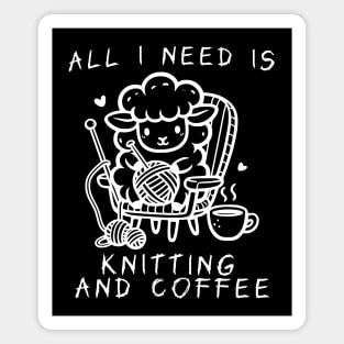 Cute Sheep Knitting with a Cup of Coffee Magnet